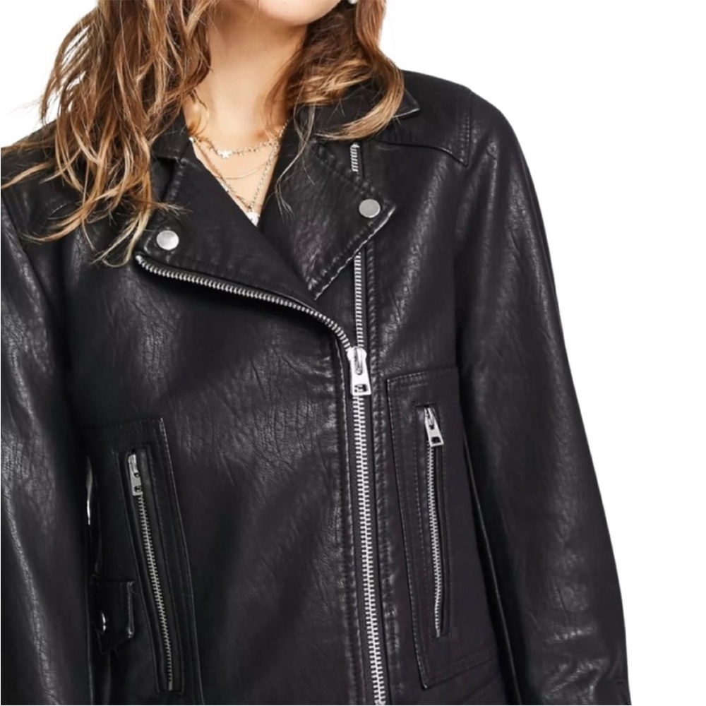 Topshop Black Moto Faux Leather Jacket View 4